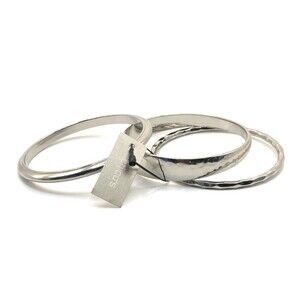 CHICO'S Silver Tone Textured Hammered Style Stack Bangle Bracelets Size 8 NEW